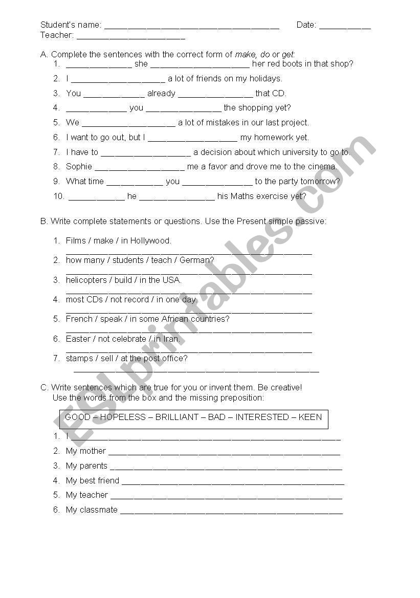 Varied exercises  worksheet