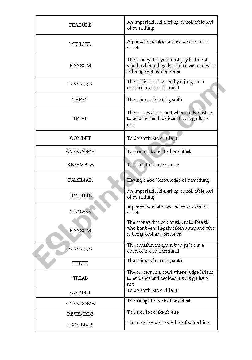 Vocabulary connected with crime