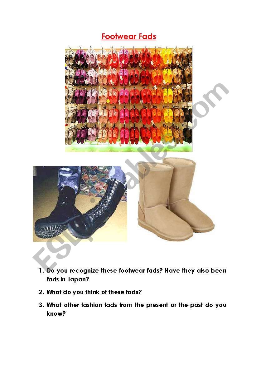 Footwear Fads worksheet