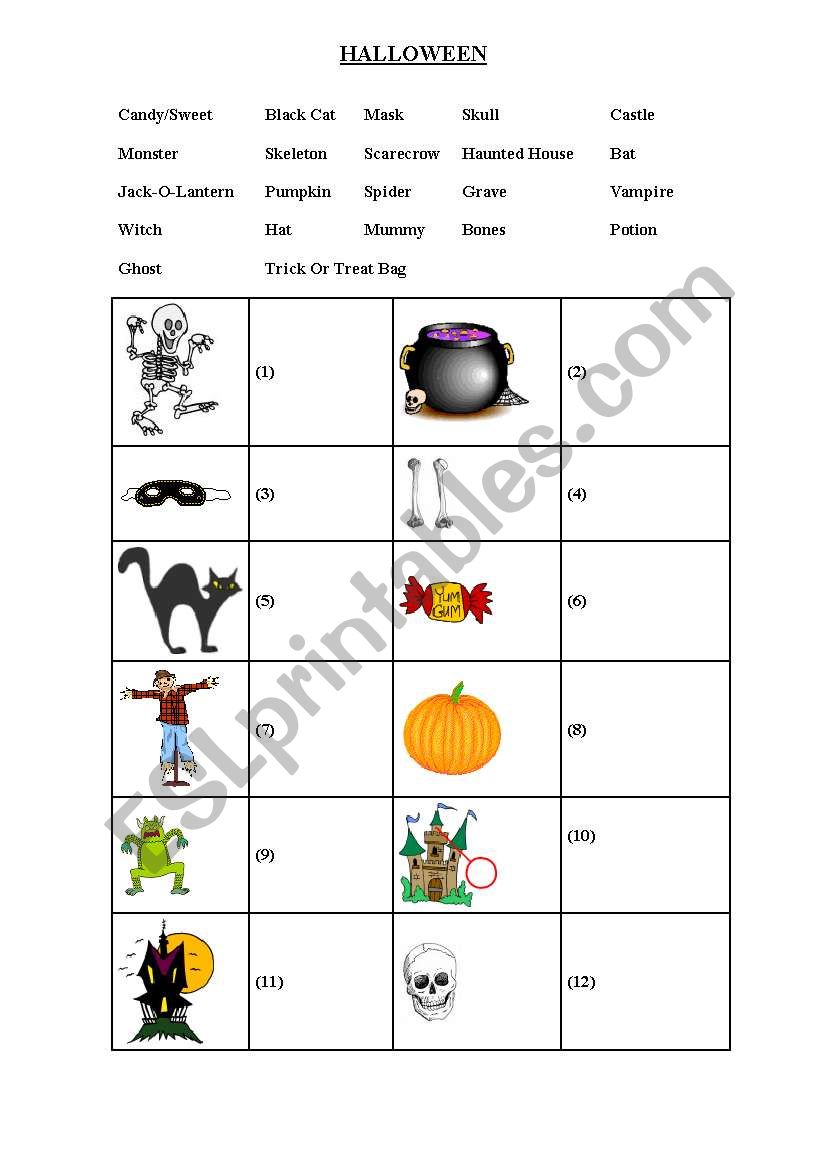 halloween vocabulary exercise worksheet