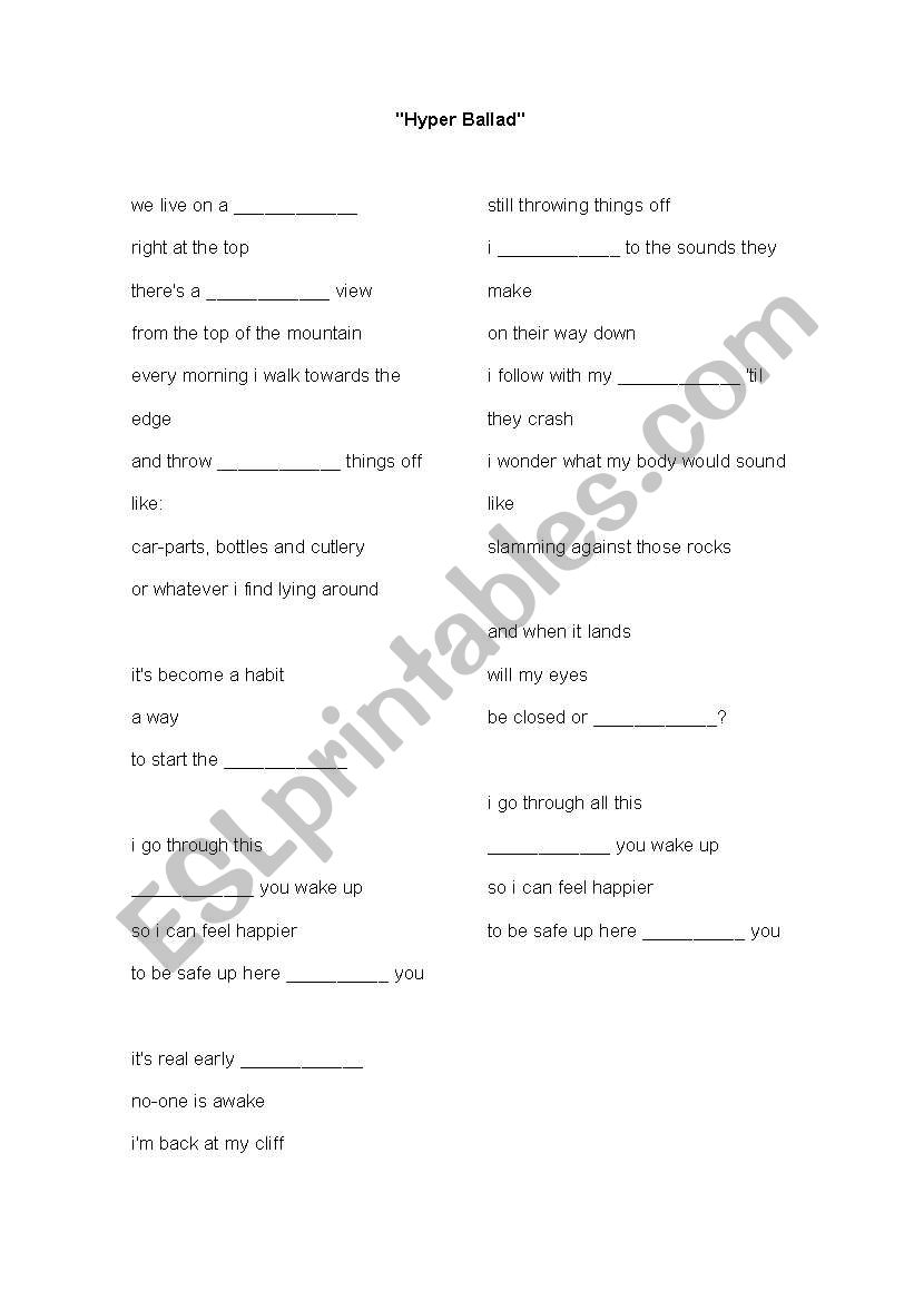 Gap filling worksheet