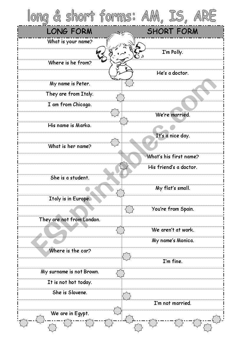 LONG And SHORT FORMS AM IS ARE ESL Worksheet By Foreign