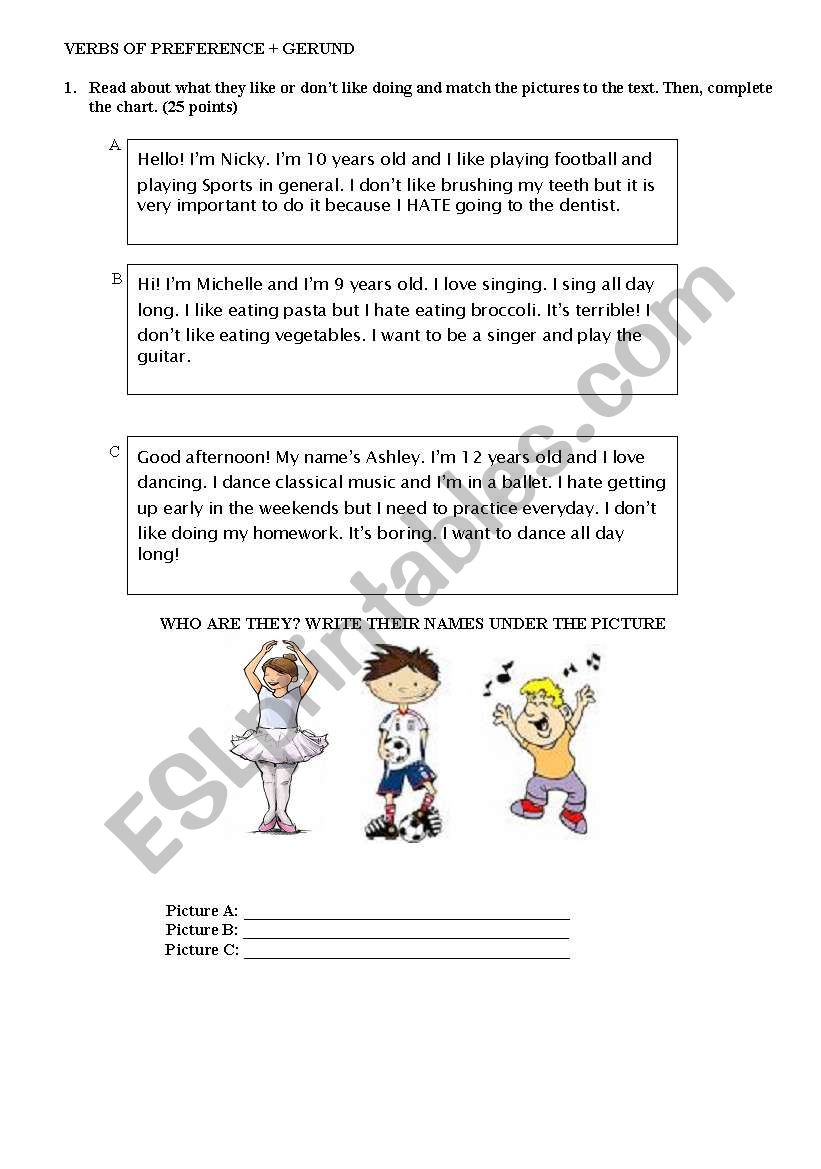 Verbs of preference worksheet