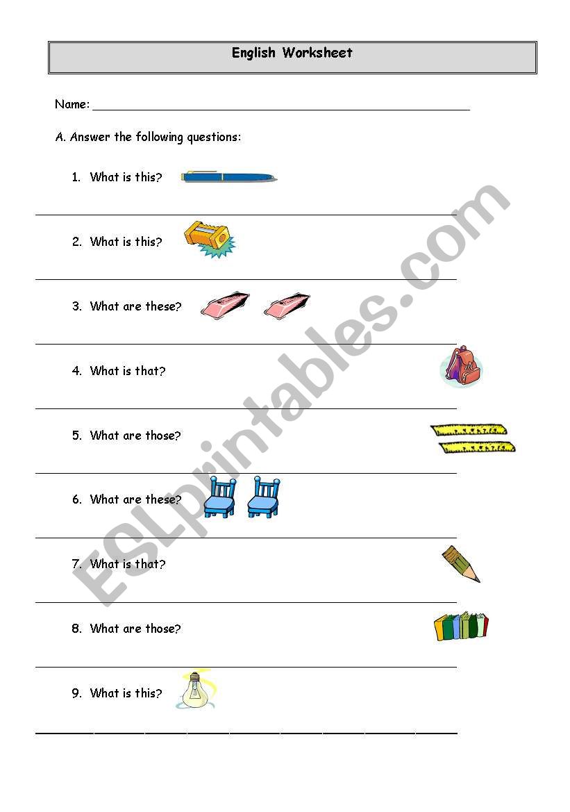 Classroom Objects worksheet