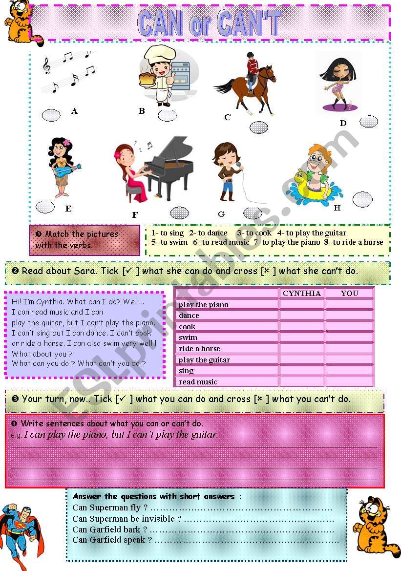 can or can´t - ESL worksheet by chipougne2008