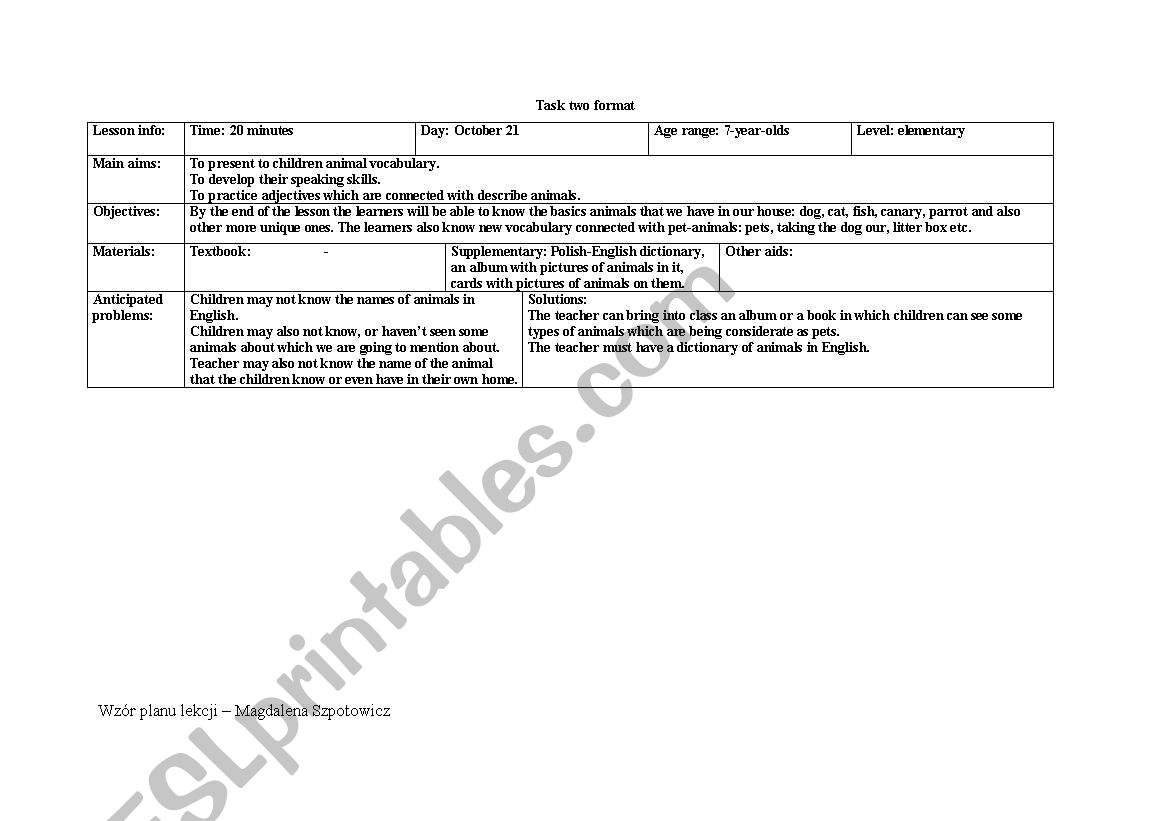 speaking task worksheet