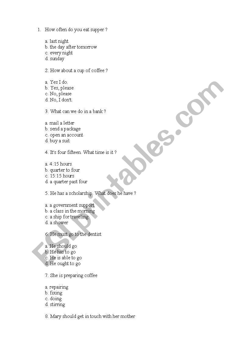 test worksheet