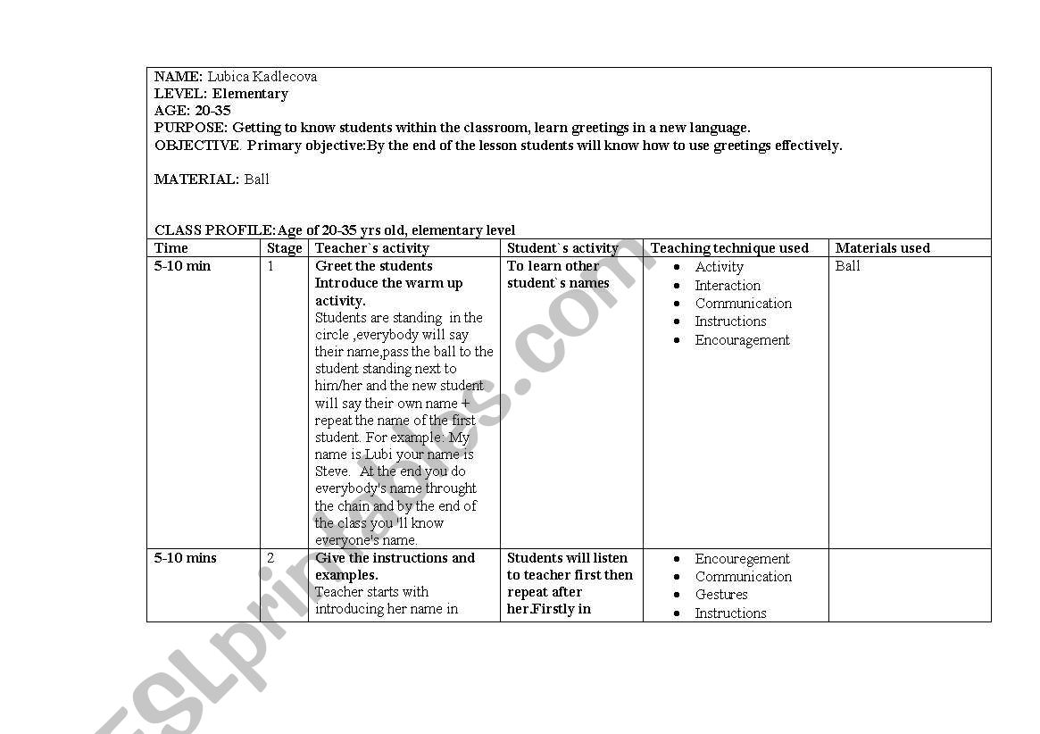 Greetings worksheet