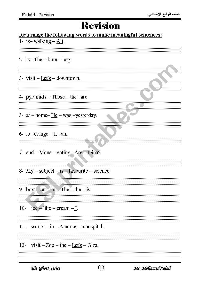 English Worksheets Rearrange The Following Words To Make Meaningful 