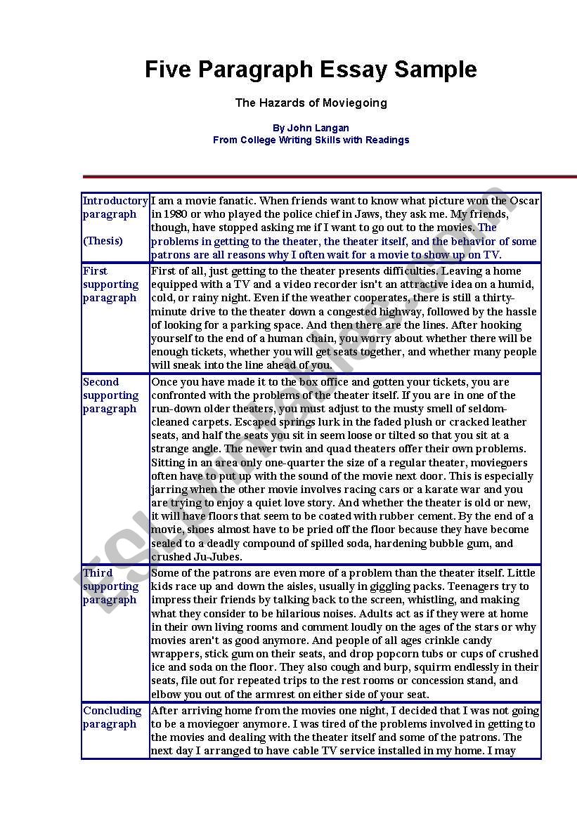 5 Paragraph Essay Example ESL Worksheet By Rakham