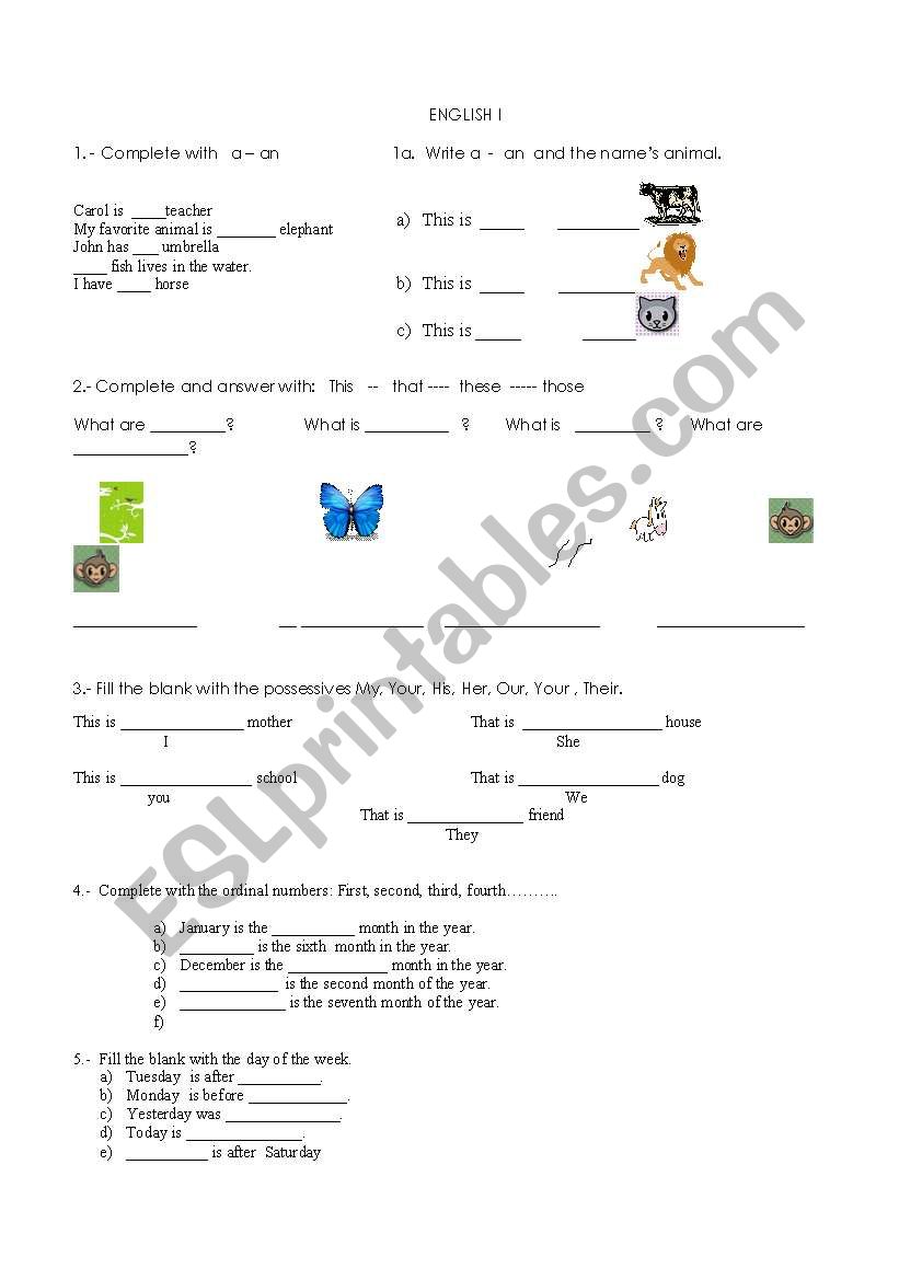 English worksheets: English exam for beginners