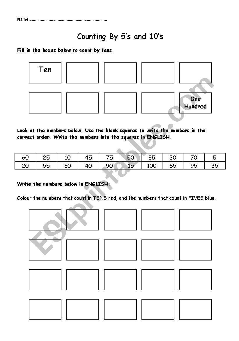 Counting in 5s and 10s worksheet