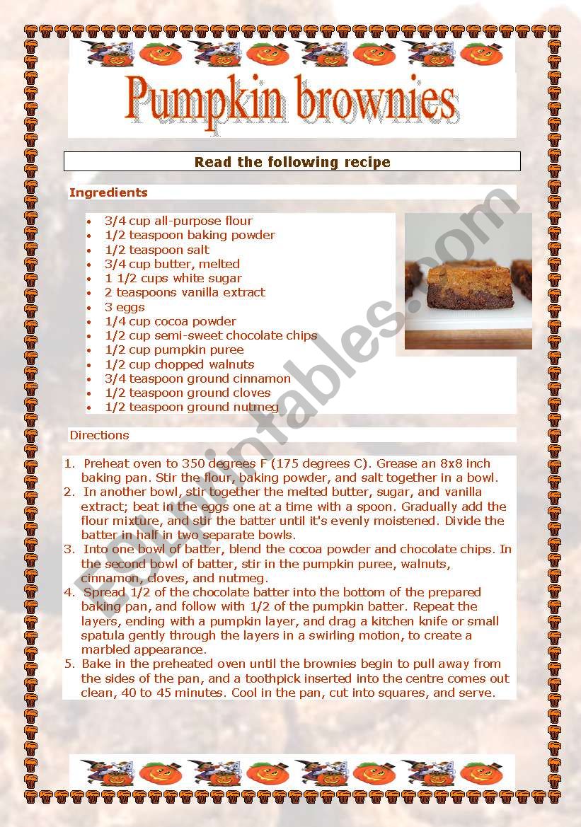 Pumpkin brownie (4 pages - with answer key) - ESL worksheet by demeuter