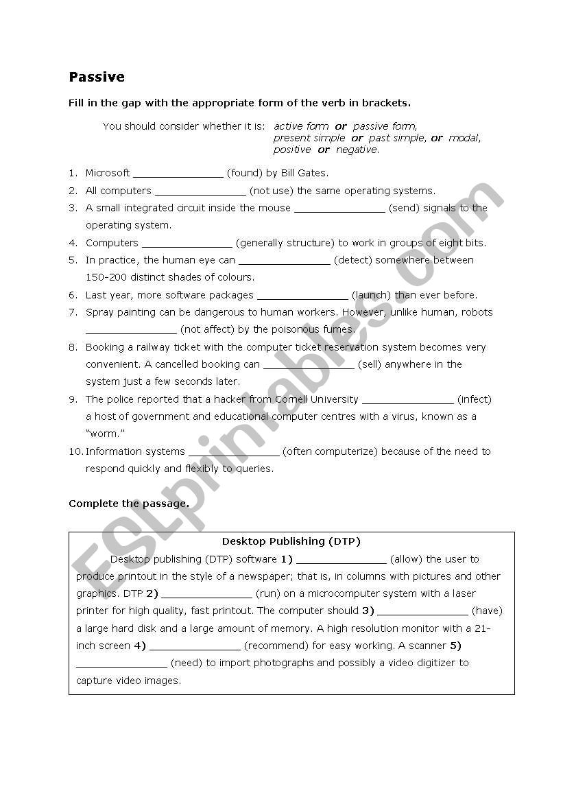 Passive worksheet