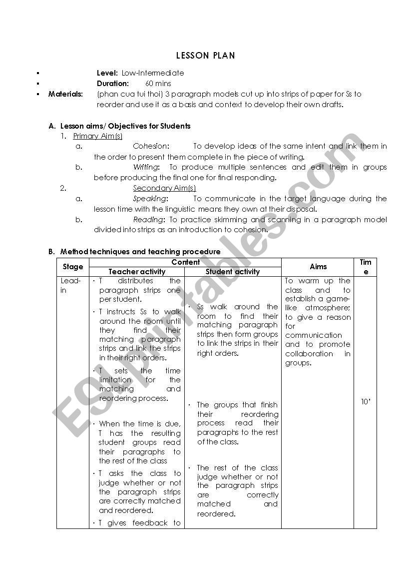 Lesson plan worksheet