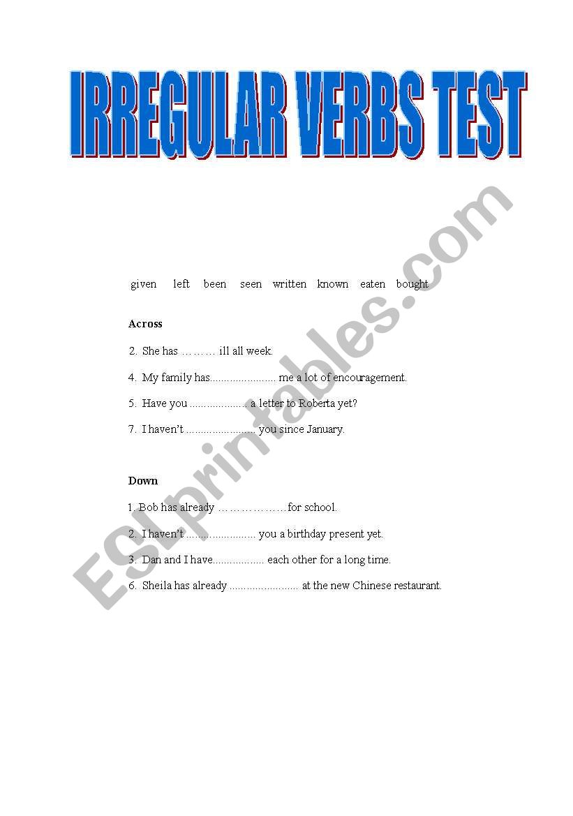 IRREGULAR VERBS TEST worksheet