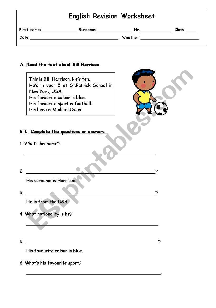 Revision Worksheet 5 Form worksheet