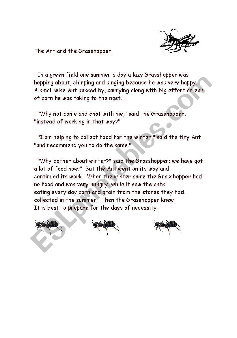 English worksheets: The ant and the grasshopper