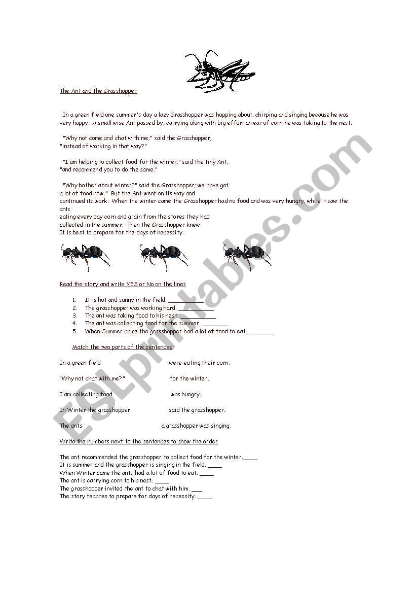 The ant and the grasshopper worksheet