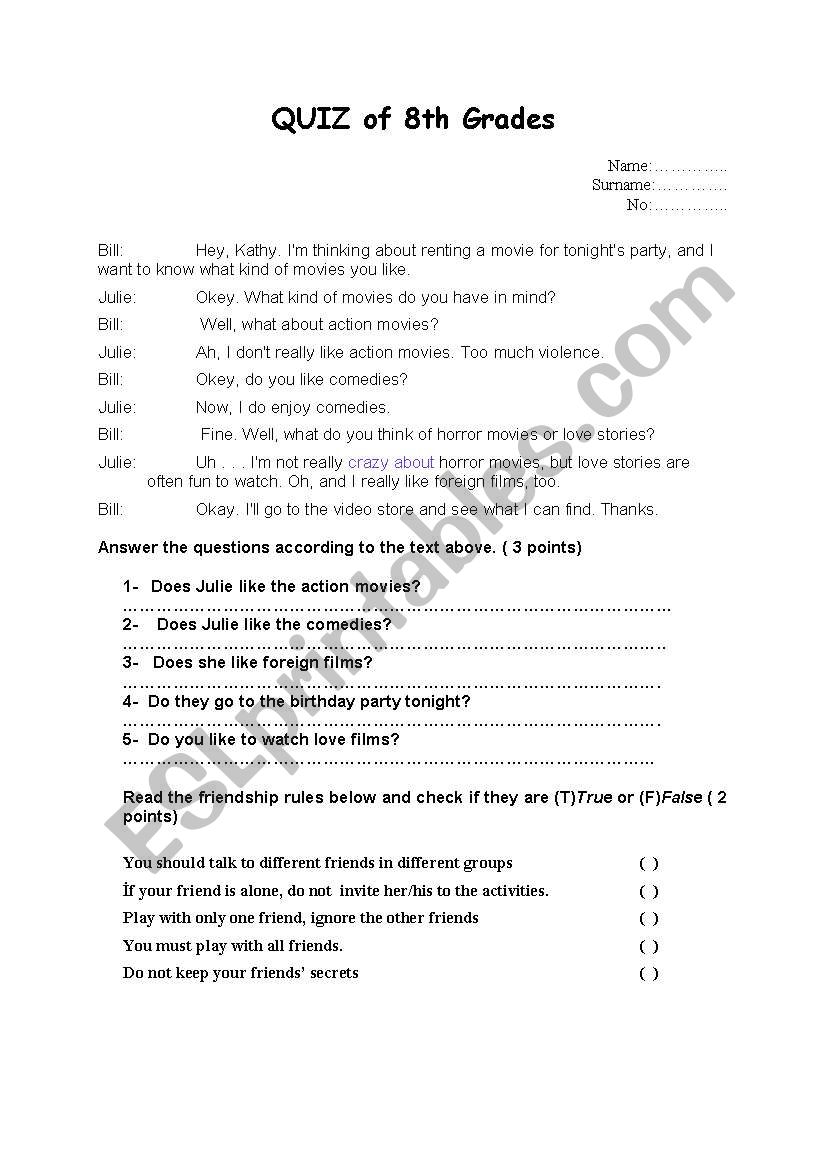 who questions and friendship worksheet