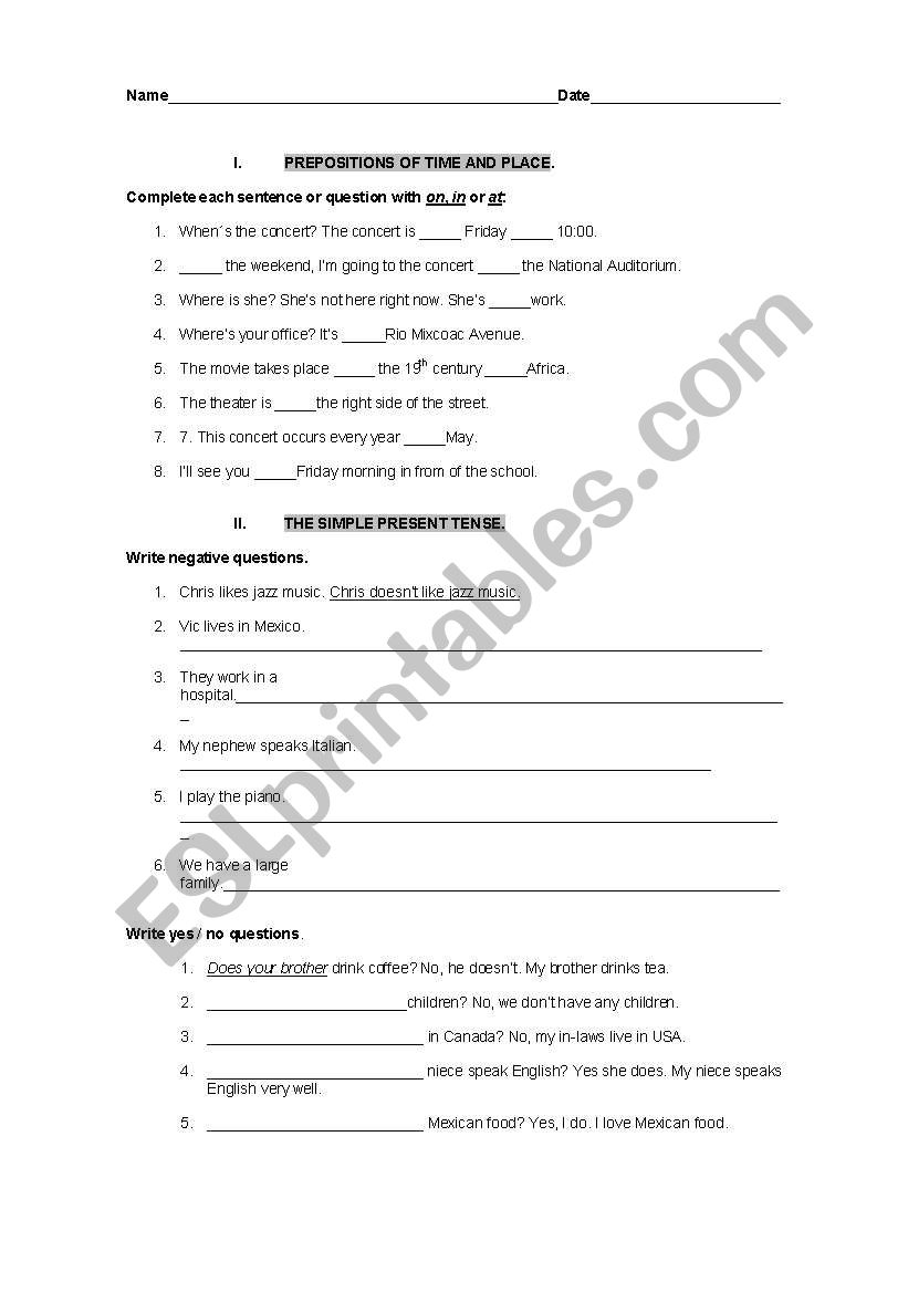 TENSES worksheet