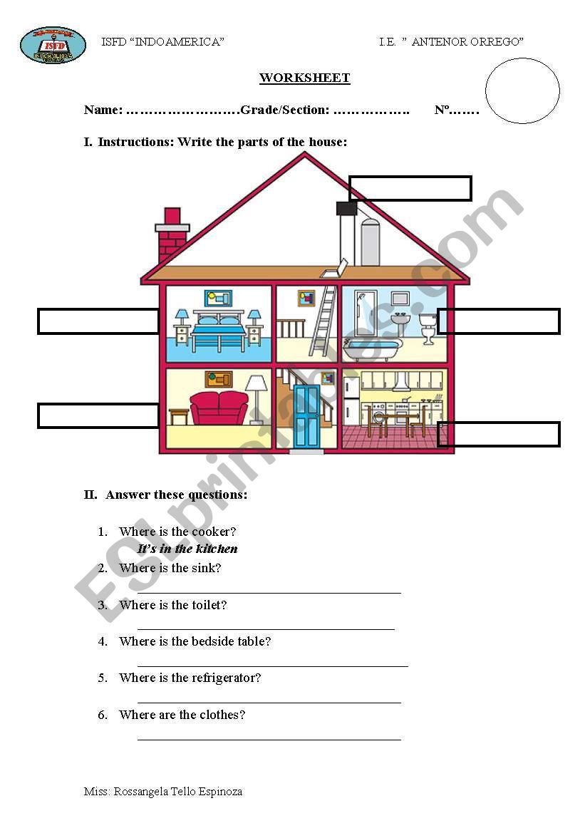 parts of the house worksheet