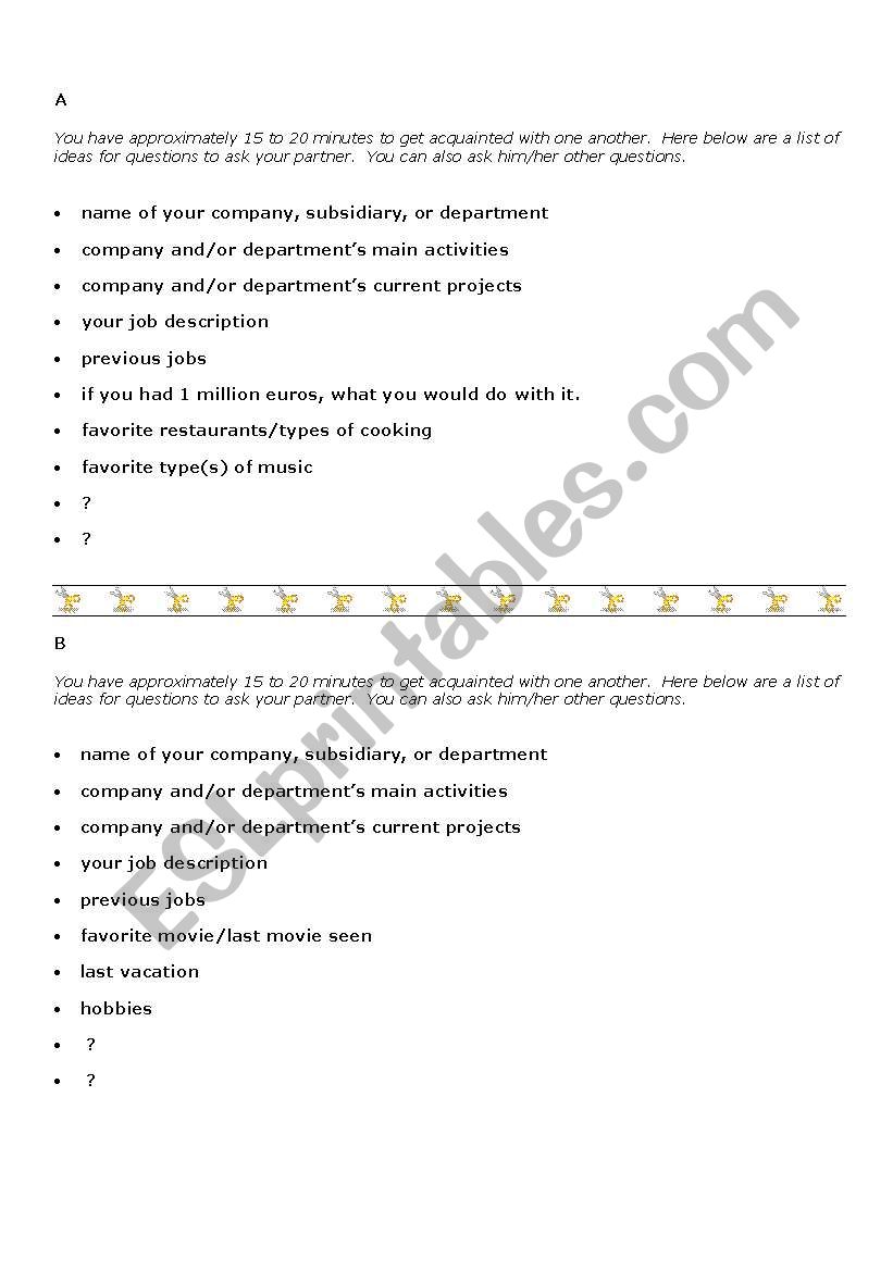 Business English Icebreaker Pairwork - FIRST LESSON