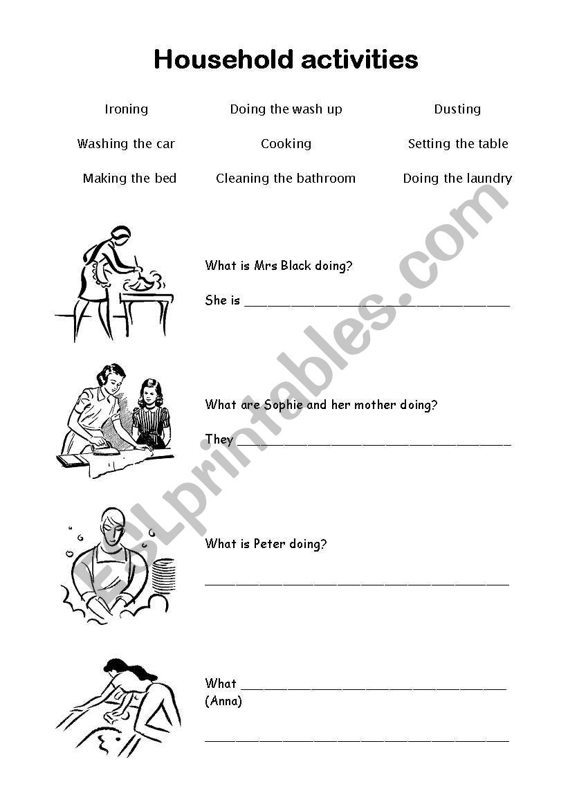 household activities worksheet