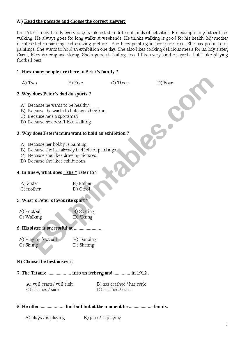 Exam worksheet