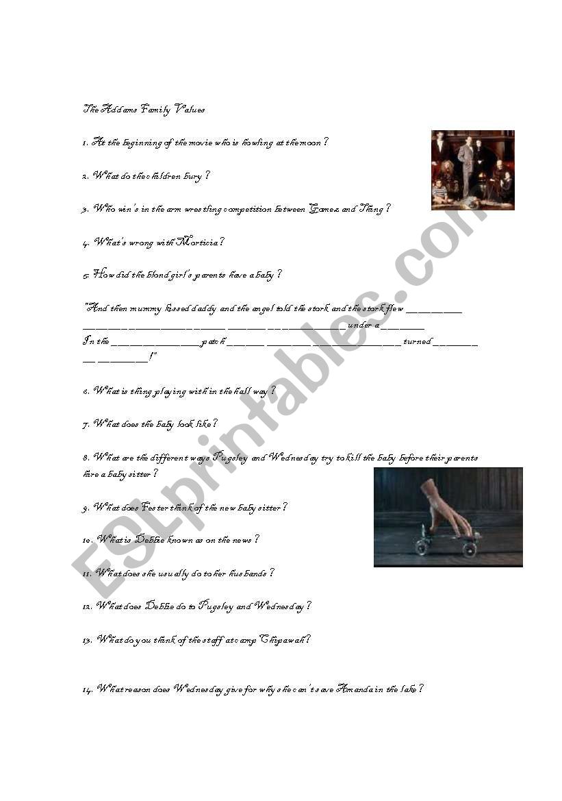 Addams Family Values Movie worksheet