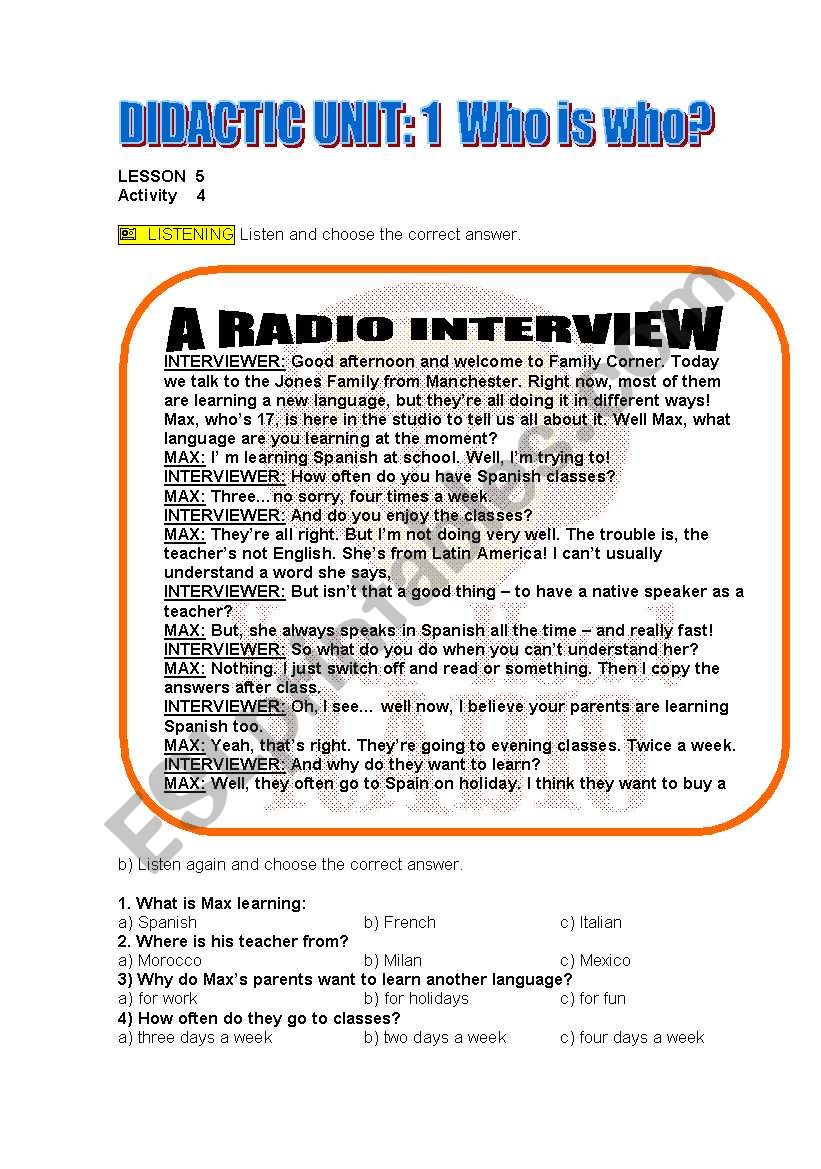 A Radio Interview worksheet