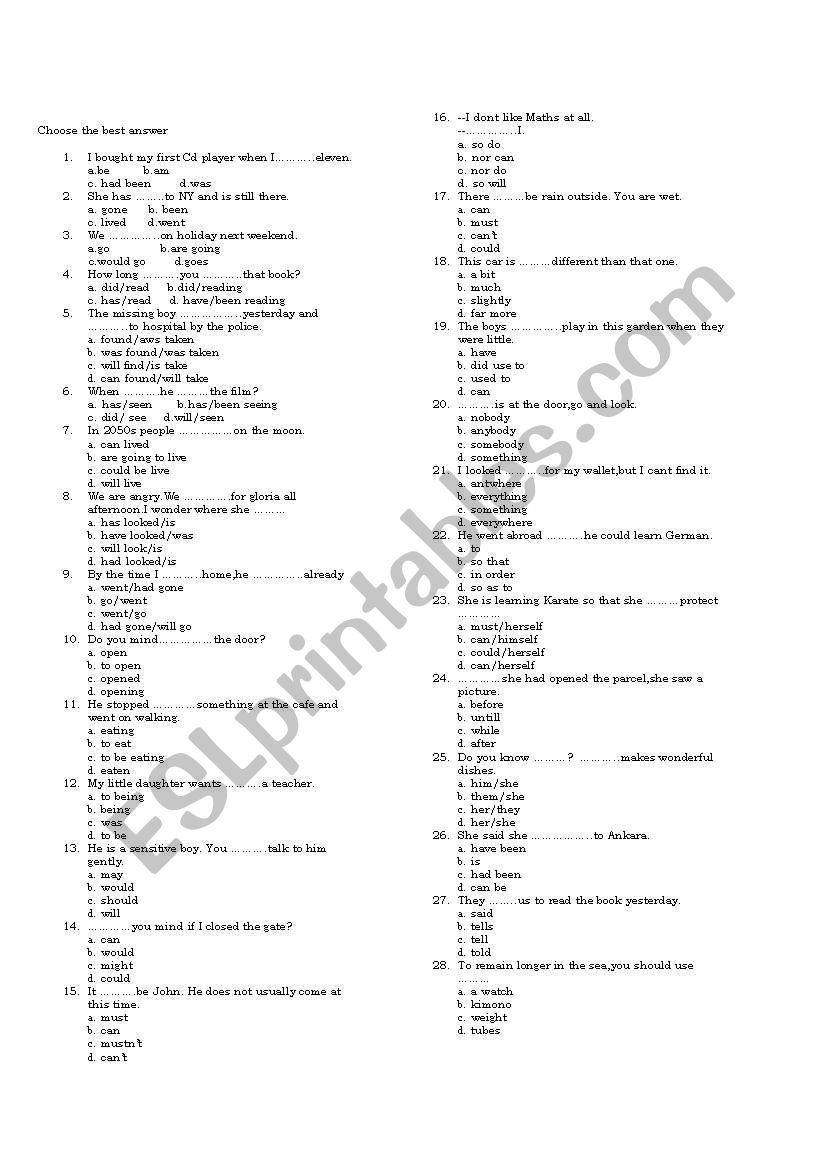 test for elementary students worksheet