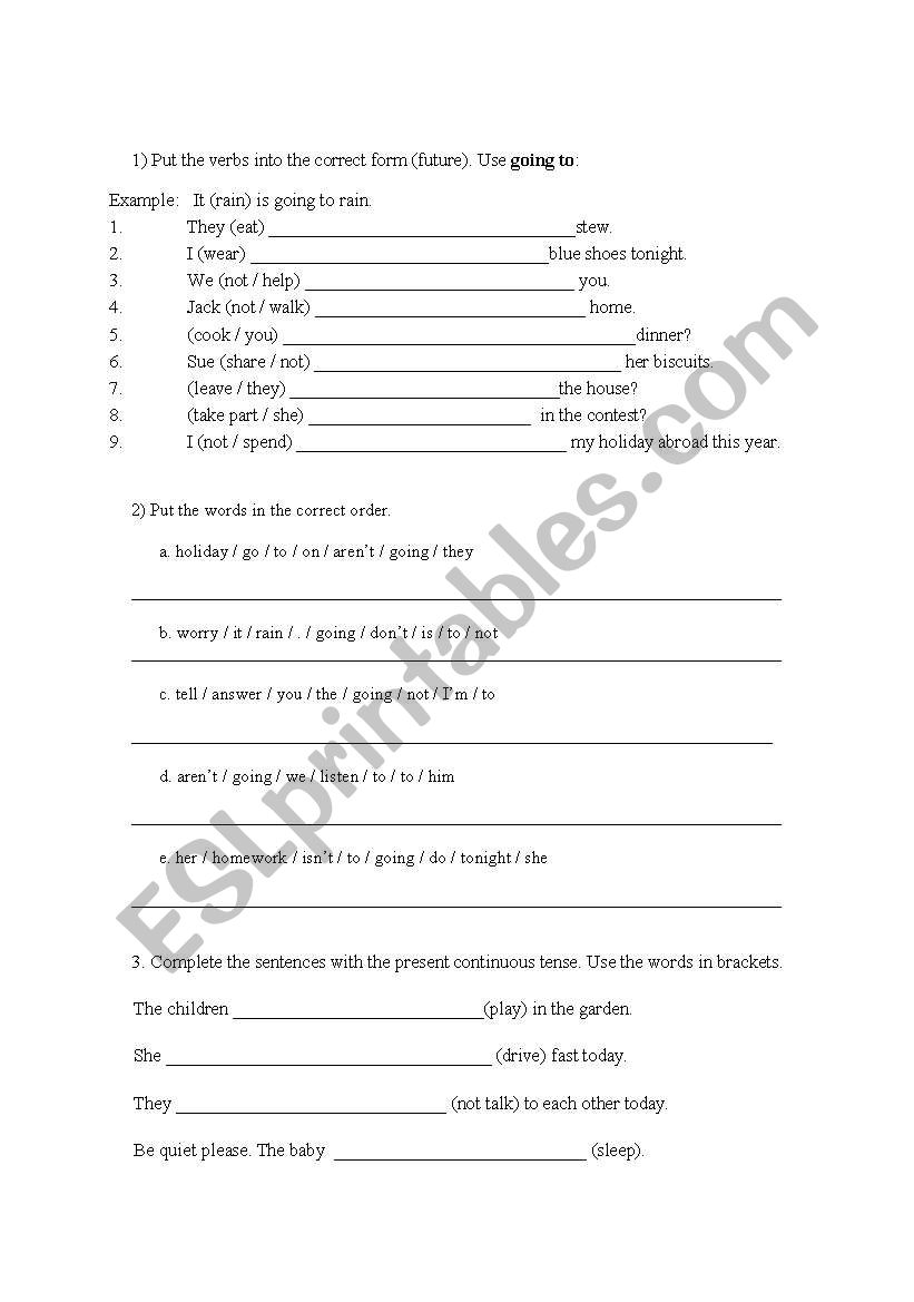 Going to exercises worksheet