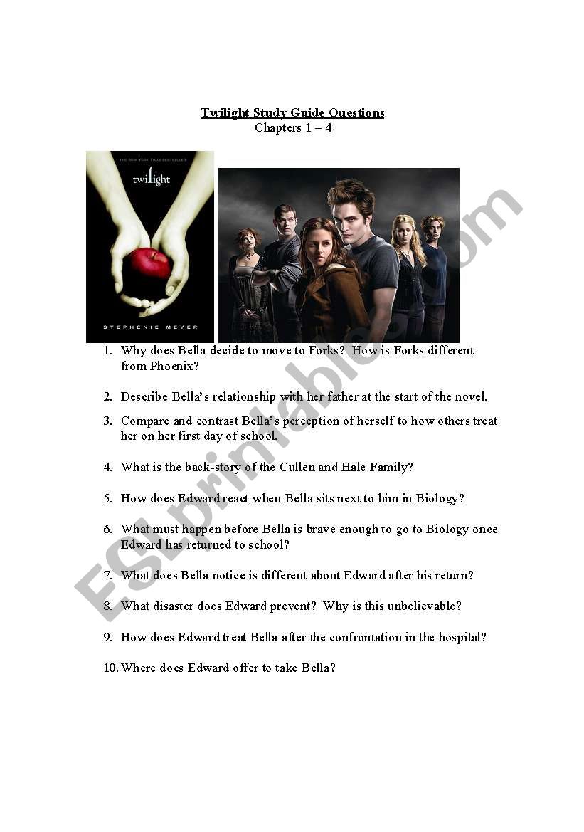 Twilight Study Guide Ch 1 - 4 