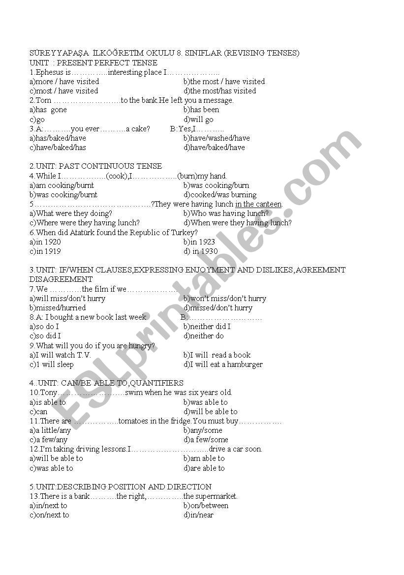 tenses revision worksheet