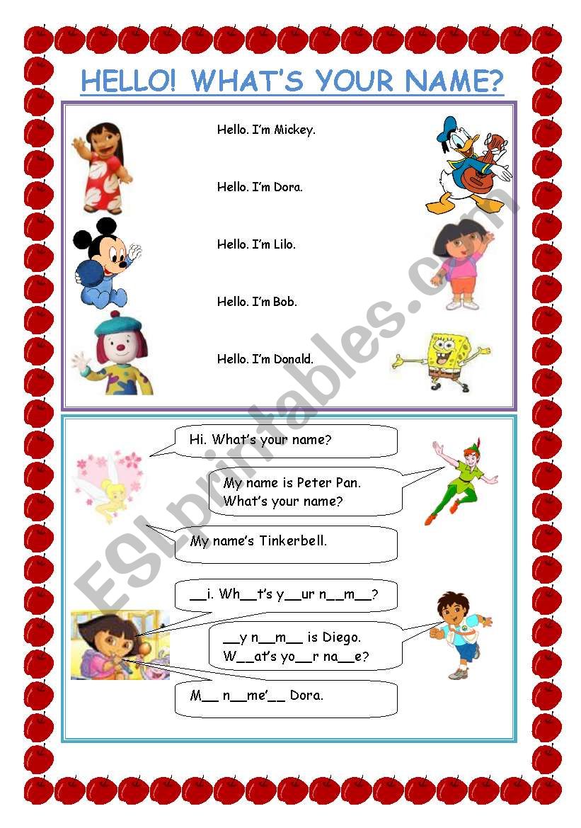 GREETINGS: HELLO, WHAT´S YOUR NAME? - ESL worksheet by knds