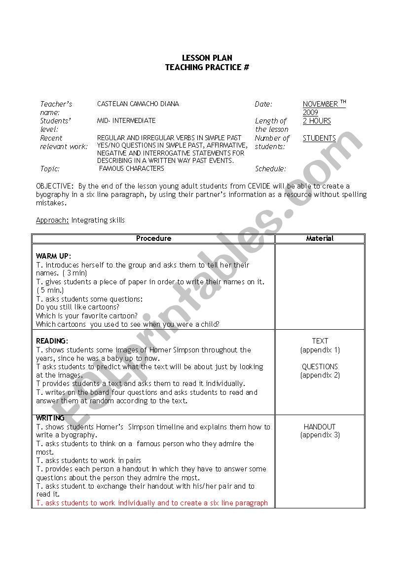 homer simpson biography worksheet