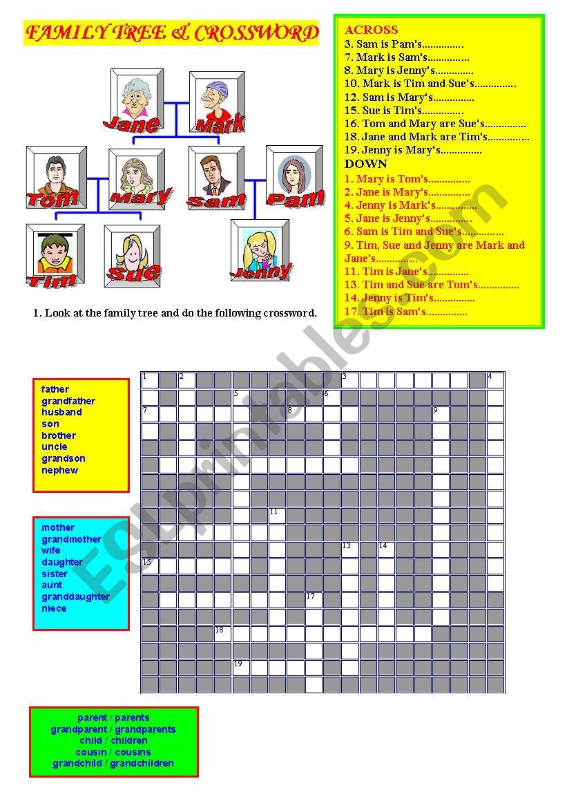 FAMILY MEMBERS CROSSWORD ESL Worksheet By Ali G lda 