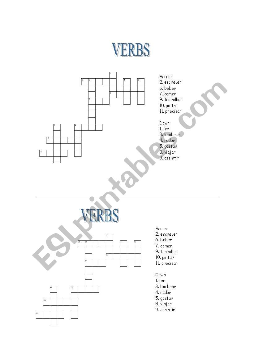 VERBS CROSSWORD worksheet