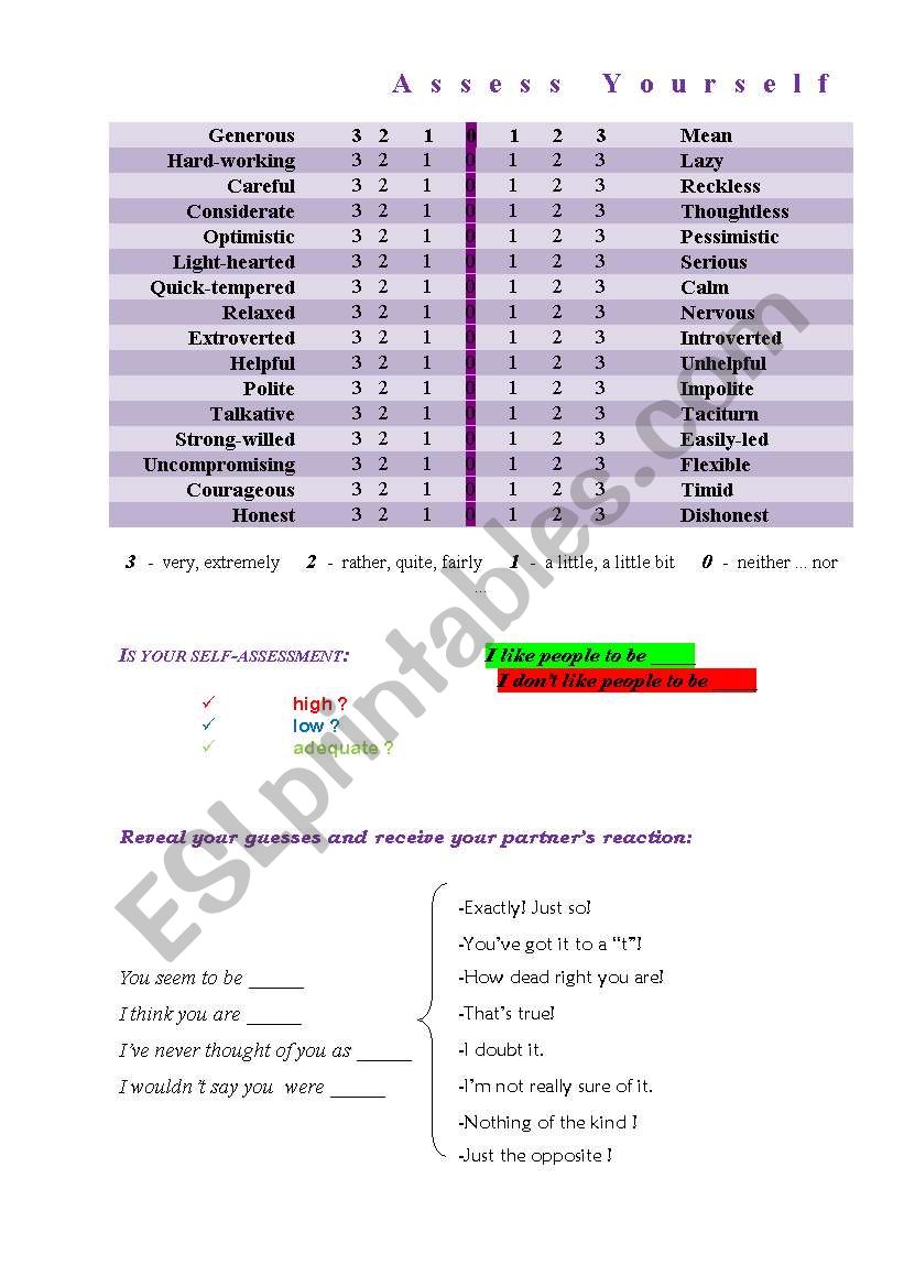 Assess Yourself worksheet