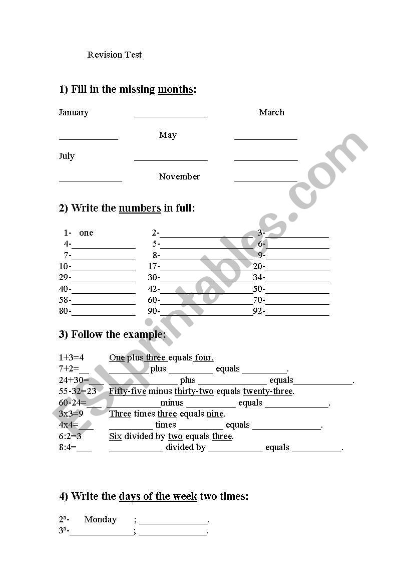 Elementary revision worksheet for young learners