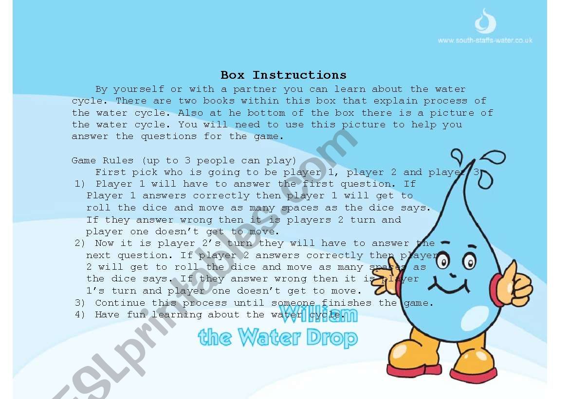 water cycle game instructions worksheet