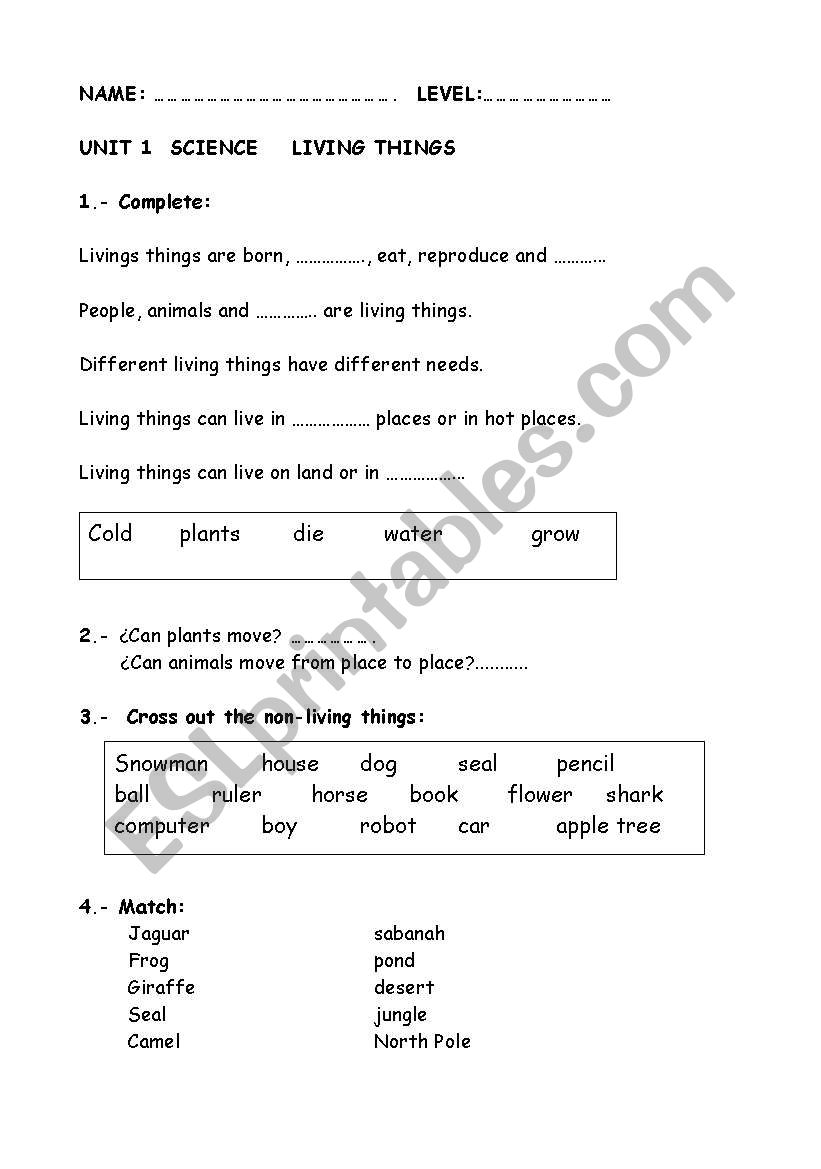 Evaluation about living things knowledge