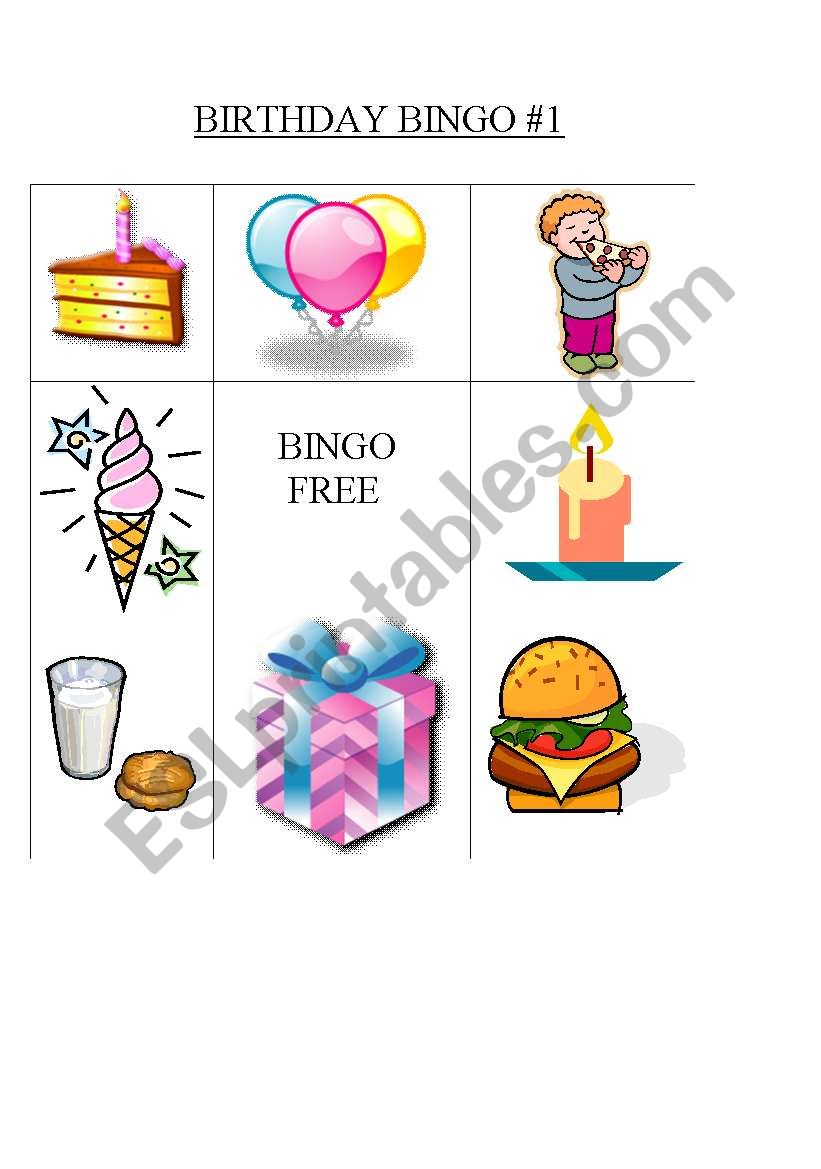 Birthday Bingo Card #1  worksheet