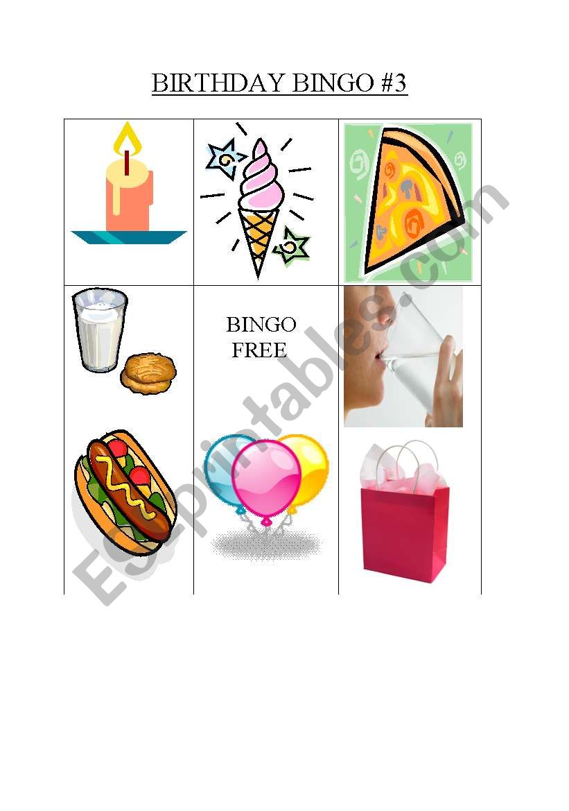 Birthday Bingo Card #3  worksheet