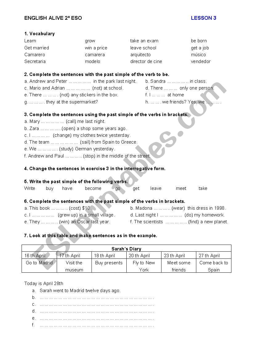 ENGLISH ALIVE 2º ESO - PRACTICE TEST - UNIT 3 - ESL worksheet by stella_bc5