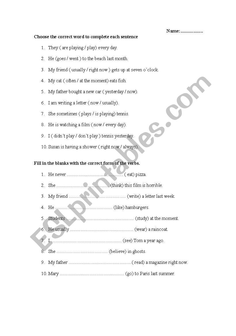 tenses tense worksheet