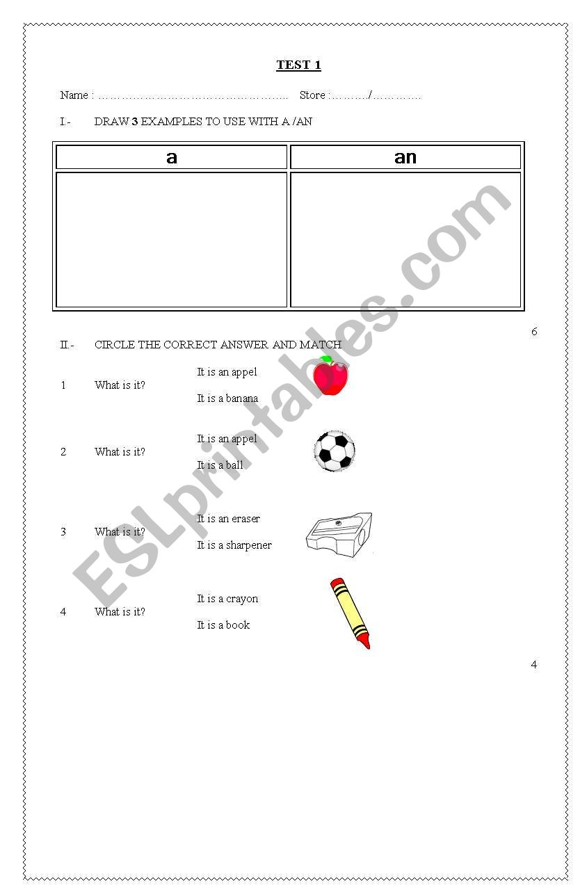 a/ an  worksheet