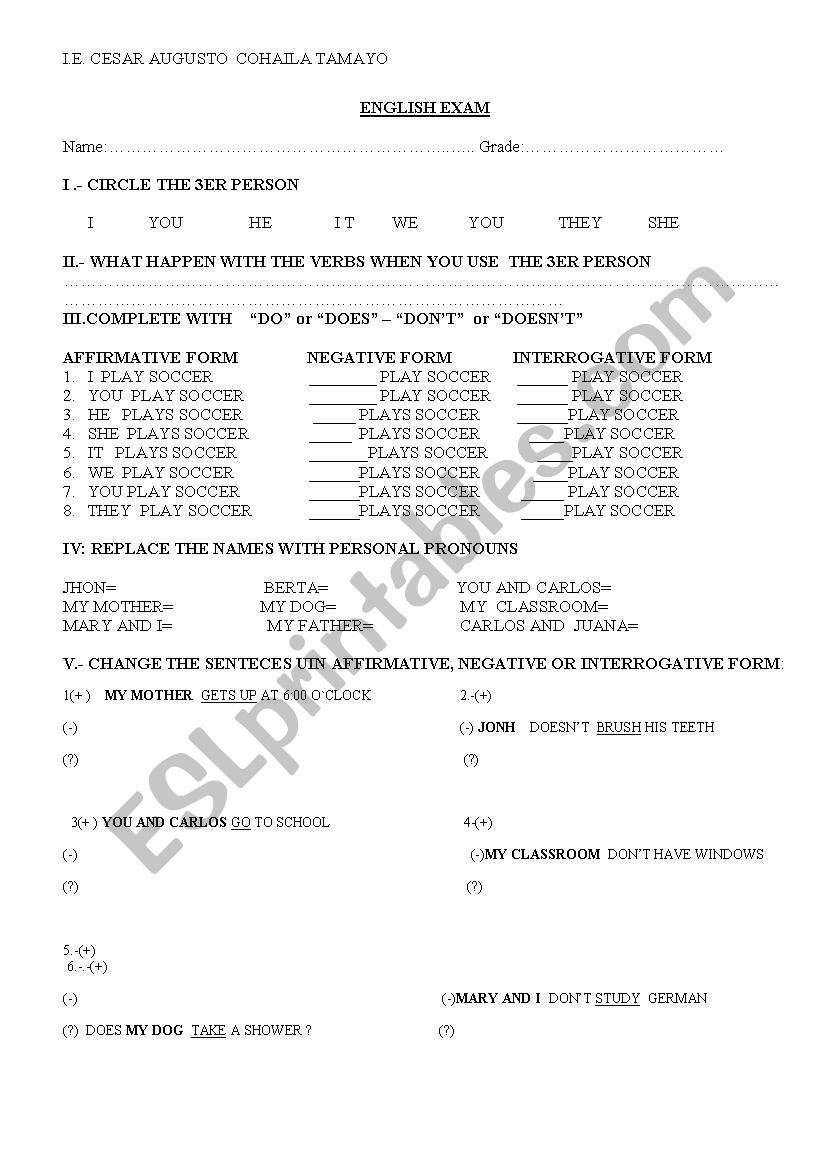 EXAMEN DO / DOES worksheet