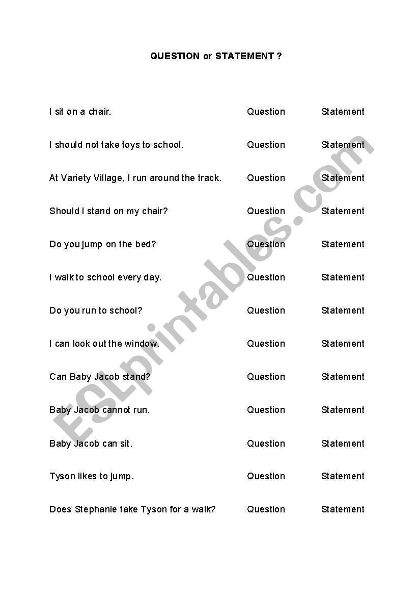 Question Or Statement ESL Worksheet By Snkids